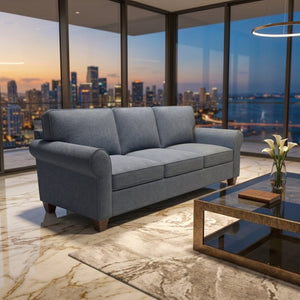 English Elm Augusta Classic Square Arm Sofa Handcrafted in Usa with Premium Polyester Upholstery Teal Blue Leslie Peacock B2761P527942