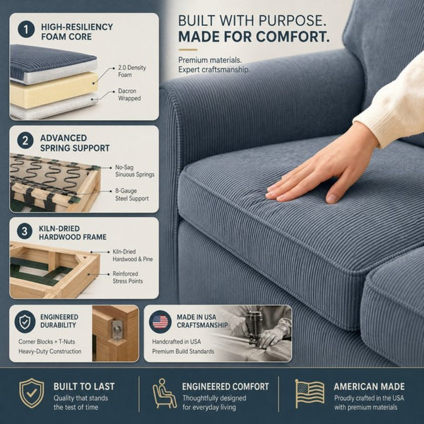 English Elm Augusta Classic Square Arm Sofa Handcrafted in Usa with Premium Polyester Upholstery Teal Blue Leslie Peacock B2761P527942