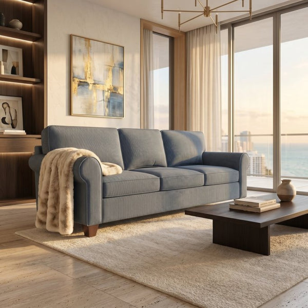 English Elm Augusta Classic Square Arm Sofa Handcrafted in Usa with Premium Polyester Upholstery Teal Blue Leslie Peacock B2761P527942