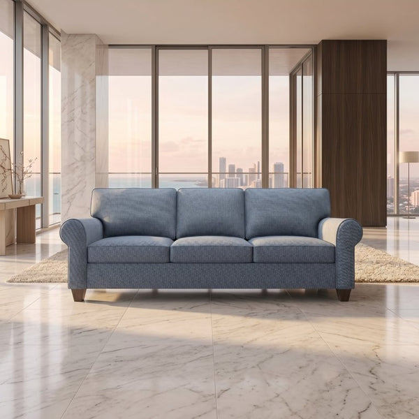 English Elm Augusta Classic Square Arm Sofa Handcrafted in Usa with Premium Polyester Upholstery Teal Blue Leslie Peacock B2761P527942