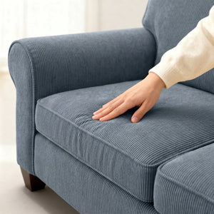 English Elm Augusta Classic Square Arm Sofa Handcrafted in Usa with Premium Polyester Upholstery Teal Blue Leslie Peacock B2761P527942