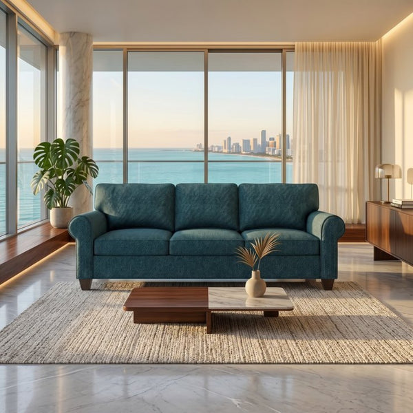 English Elm Augusta Classic Square Arm Sofa Handcrafted in Usa with Premium Polyester Upholstery Teal Blue Hepburn Teal B2761P527943