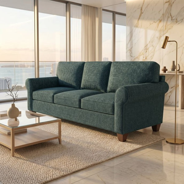 English Elm Augusta Classic Square Arm Sofa Handcrafted in Usa with Premium Polyester Upholstery Teal Blue Hepburn Teal B2761P527943