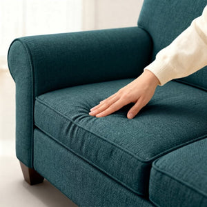 English Elm Augusta Classic Square Arm Sofa Handcrafted in Usa with Premium Polyester Upholstery Teal Blue Hepburn Teal B2761P527943