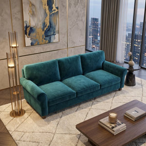 English Elm Augusta Velvet Sofa Handcrafted in Usa with Structured Square Arms for Living Rooms Peacock Blue B2761P527944