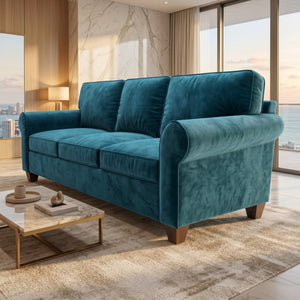 English Elm Augusta Velvet Sofa Handcrafted in Usa with Structured Square Arms for Living Rooms Peacock Blue B2761P527944