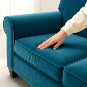 English Elm Augusta Velvet Sofa Handcrafted in Usa with Structured Square Arms for Living Rooms Peacock Blue B2761P527944