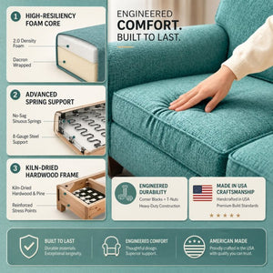 English Elm Augusta Classic Square Arm Sofa Handcrafted in Usa with Premium Polyester Upholstery Dark Green Hepburn HRP Emerald B2761P527945