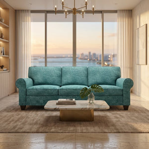 English Elm Augusta Classic Square Arm Sofa Handcrafted in Usa with Premium Polyester Upholstery Dark Green Hepburn HRP Emerald B2761P527945