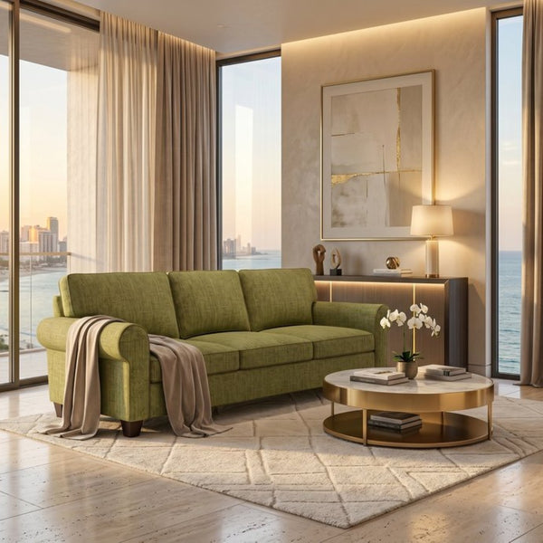 English Elm Augusta Classic Square Arm Sofa Handcrafted in Usa with Premium Polyester Upholstery Light Green Notion Appletini B2761P527946