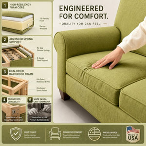 English Elm Augusta Classic Square Arm Sofa Handcrafted in Usa with Premium Polyester Upholstery Light Green Notion Appletini B2761P527946