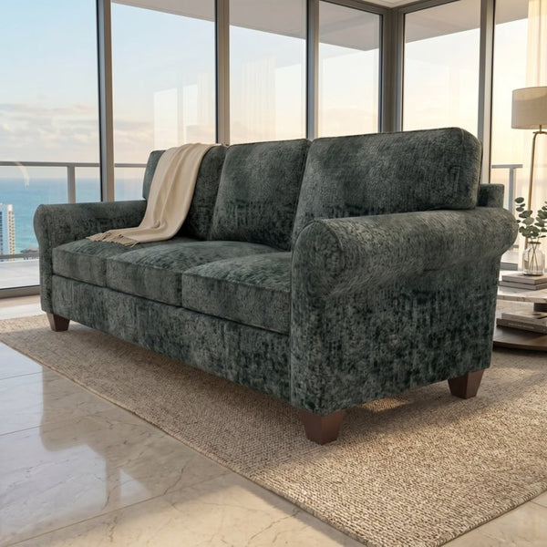 English Elm Augusta Velvet Sofa Handcrafted in Usa with Structured Square Arms for Living Rooms Charcoal B2761P527947