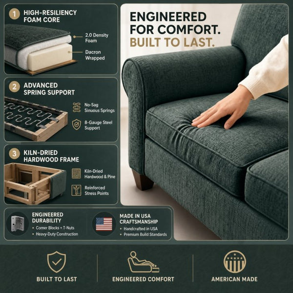 English Elm Augusta Velvet Sofa Handcrafted in Usa with Structured Square Arms for Living Rooms Charcoal B2761P527947
