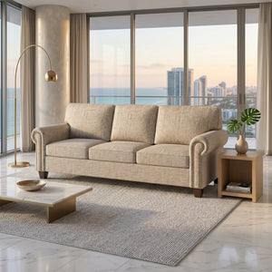 English Elm Augusta Classic Square Arm Sofa Handcrafted in Usa with Premium Polyester Upholstery Beige Oceanside Natural B2761P527948