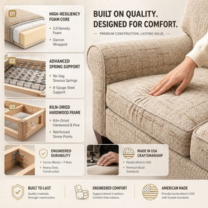 English Elm Augusta Classic Square Arm Sofa Handcrafted in Usa with Premium Polyester Upholstery Beige Oceanside Natural B2761P527948