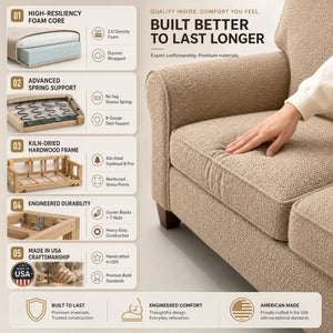 English Elm Augusta Classic Square Arm Sofa Handcrafted in Usa with Premium Polyester Upholstery Taupe Derby Taupe B2761P527949