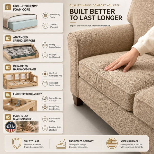 English Elm Augusta Classic Square Arm Sofa Handcrafted in Usa with Premium Polyester Upholstery Taupe Derby Taupe B2761P527949