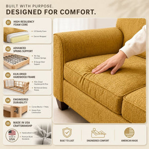English Elm Augusta Classic Square Arm Sofa Handcrafted in Usa with Premium Polyester Upholstery Mustard Yellow Hepburn Chai Tea B2761P527950