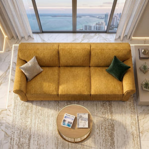 English Elm Augusta Classic Square Arm Sofa Handcrafted in Usa with Premium Polyester Upholstery Mustard Yellow Hepburn Chai Tea B2761P527950