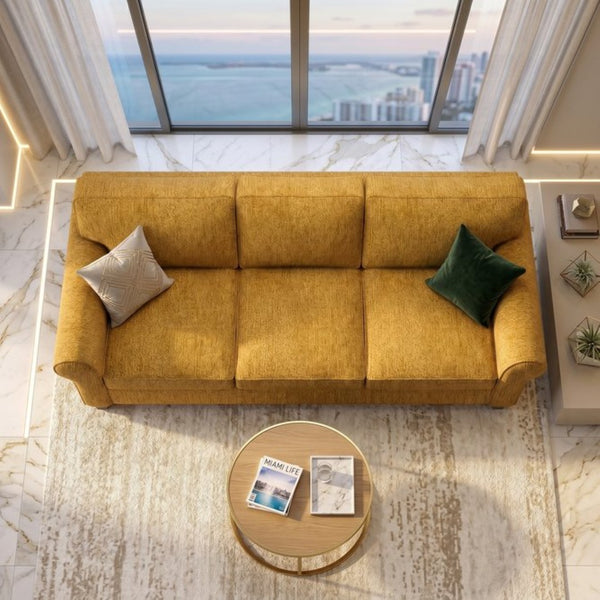 English Elm Augusta Classic Square Arm Sofa Handcrafted in Usa with Premium Polyester Upholstery Mustard Yellow Hepburn Chai Tea B2761P527950