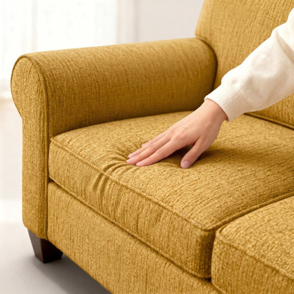 English Elm Augusta Classic Square Arm Sofa Handcrafted in Usa with Premium Polyester Upholstery Mustard Yellow Hepburn Chai Tea B2761P527950