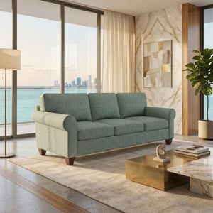 English Elm Augusta Classic Square Arm Sofa Handcrafted in Usa with Premium Polyester Upholstery Light Blue Leslie Robins Egg B2761P527952