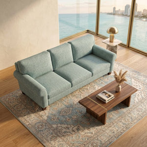 English Elm Augusta Classic Square Arm Sofa Handcrafted in Usa with Premium Polyester Upholstery Light Blue Leslie Robins Egg B2761P527952