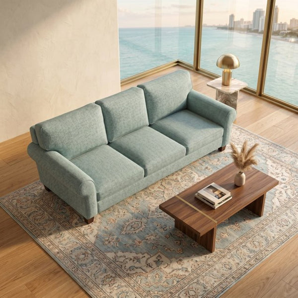 English Elm Augusta Classic Square Arm Sofa Handcrafted in Usa with Premium Polyester Upholstery Light Blue Leslie Robins Egg B2761P527952