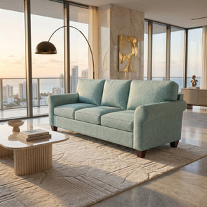 English Elm Augusta Classic Square Arm Sofa Handcrafted in Usa with Premium Polyester Upholstery Light Blue Leslie Robins Egg B2761P527952