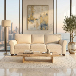 English Elm Augusta Classic Square Arm Sofa Handcrafted in Usa with Premium Polyester Upholstery Ivory Catalina Ivory B2761P527953