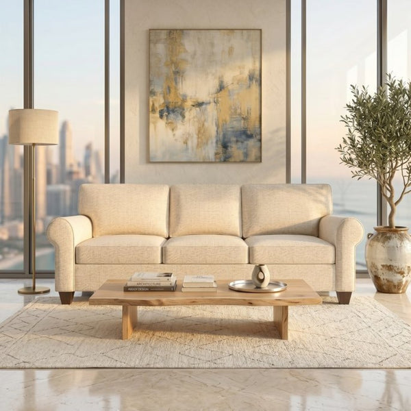 English Elm Augusta Classic Square Arm Sofa Handcrafted in Usa with Premium Polyester Upholstery Ivory Catalina Ivory B2761P527953