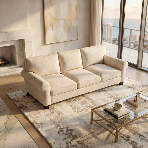 English Elm Augusta Classic Square Arm Sofa Handcrafted in Usa with Premium Polyester Upholstery Ivory Catalina Ivory B2761P527953