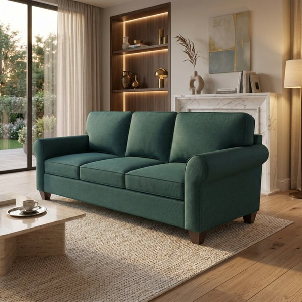 English Elm Augusta Velvet Sofa Handcrafted in Usa with Structured Square Arms for Living Rooms Forest Green B2761P527954