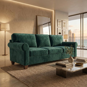 English Elm Augusta Velvet Sofa Handcrafted in Usa with Structured Square Arms for Living Rooms Forest Green B2761P527954