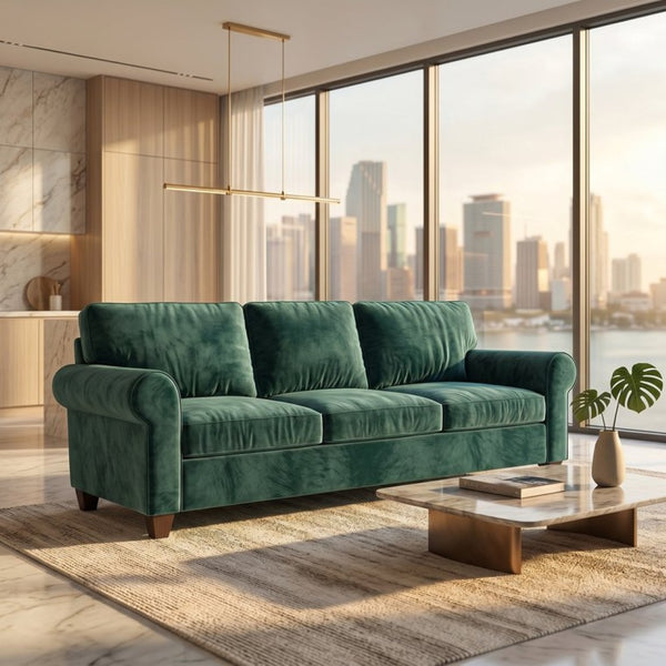 English Elm Augusta Velvet Sofa Handcrafted in Usa with Structured Square Arms for Living Rooms Forest Green B2761P527954
