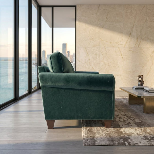 English Elm Augusta Velvet Sofa Handcrafted in Usa with Structured Square Arms for Living Rooms Forest Green B2761P527954