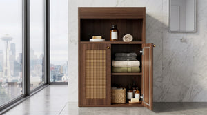 English Elm Omchom Rattan Door Freestanding Storage Cabinet with Adjustable Shelf for Bathroom Hallway Brown B2764P518714