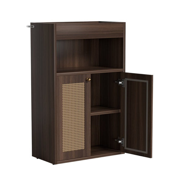 English Elm Omchom Rattan Door Freestanding Storage Cabinet with Adjustable Shelf for Bathroom Hallway Brown B2764P518714