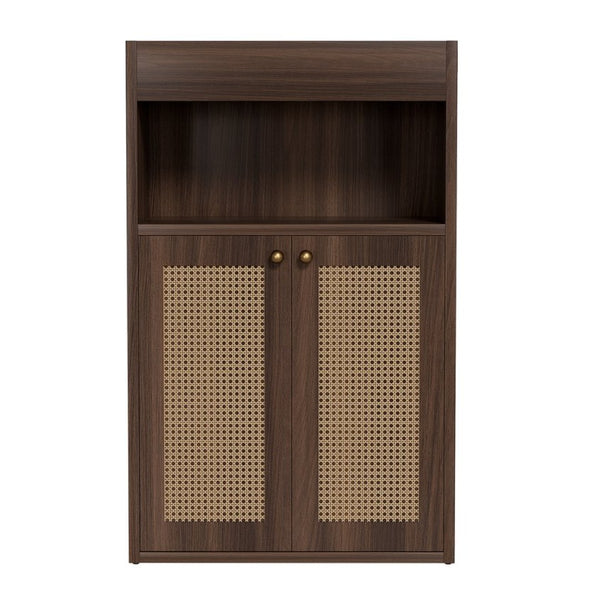 English Elm Omchom Rattan Door Freestanding Storage Cabinet with Adjustable Shelf for Bathroom Hallway Brown B2764P518714