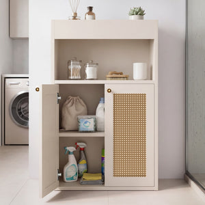 English Elm Omchom Rattan Door Freestanding Storage Cabinet with Adjustable Shelf for Bathroom Hallway White B2764P518715