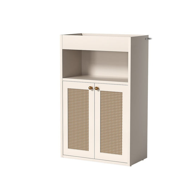 English Elm Omchom Rattan Door Freestanding Storage Cabinet with Adjustable Shelf for Bathroom Hallway White B2764P518715