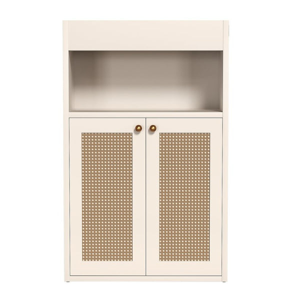English Elm Omchom Rattan Door Freestanding Storage Cabinet with Adjustable Shelf for Bathroom Hallway White B2764P518715