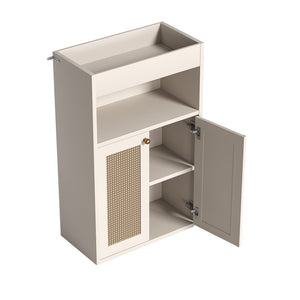 English Elm Omchom Rattan Door Freestanding Storage Cabinet with Adjustable Shelf for Bathroom Hallway White B2764P518715