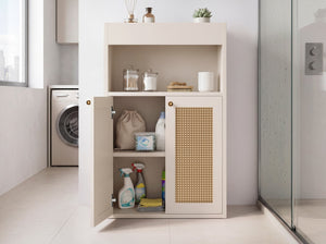 English Elm Omchom Rattan Door Freestanding Storage Cabinet with Adjustable Shelf for Bathroom Hallway White B2764P518715
