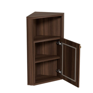 English Elm Omchom Farmhouse Corner Cabinet with Rattan Barn Doors and Adjustable Interior Shelf Brown B2764P518716