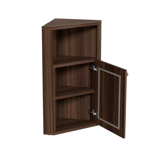 English Elm Omchom Farmhouse Corner Cabinet with Rattan Barn Doors and Adjustable Interior Shelf Brown B2764P518716
