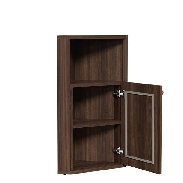 English Elm Omchom Farmhouse Corner Cabinet with Rattan Barn Doors and Adjustable Interior Shelf Brown B2764P518716