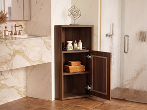 English Elm Omchom Farmhouse Corner Cabinet with Rattan Barn Doors and Adjustable Interior Shelf Brown B2764P518716