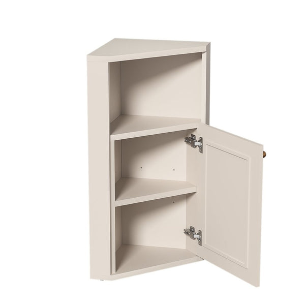 English Elm Omchom Farmhouse Corner Cabinet with Rattan Barn Doors and Adjustable Interior Shelf White B2764P518717