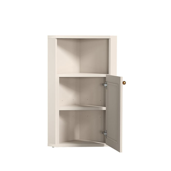 English Elm Omchom Farmhouse Corner Cabinet with Rattan Barn Doors and Adjustable Interior Shelf White B2764P518717